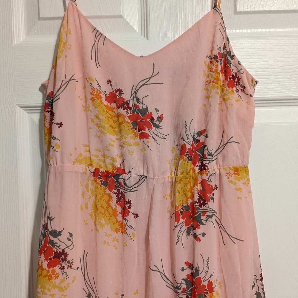 J Crew floral pink tiered midi dress